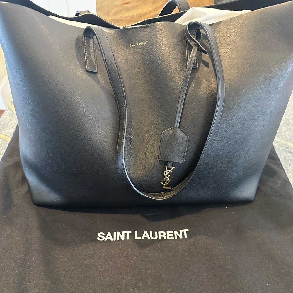YSL Shopper Tote Black Leather